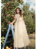 Sleeveless Lace Tulle Corset Back Floor Length Flower Girl Dress